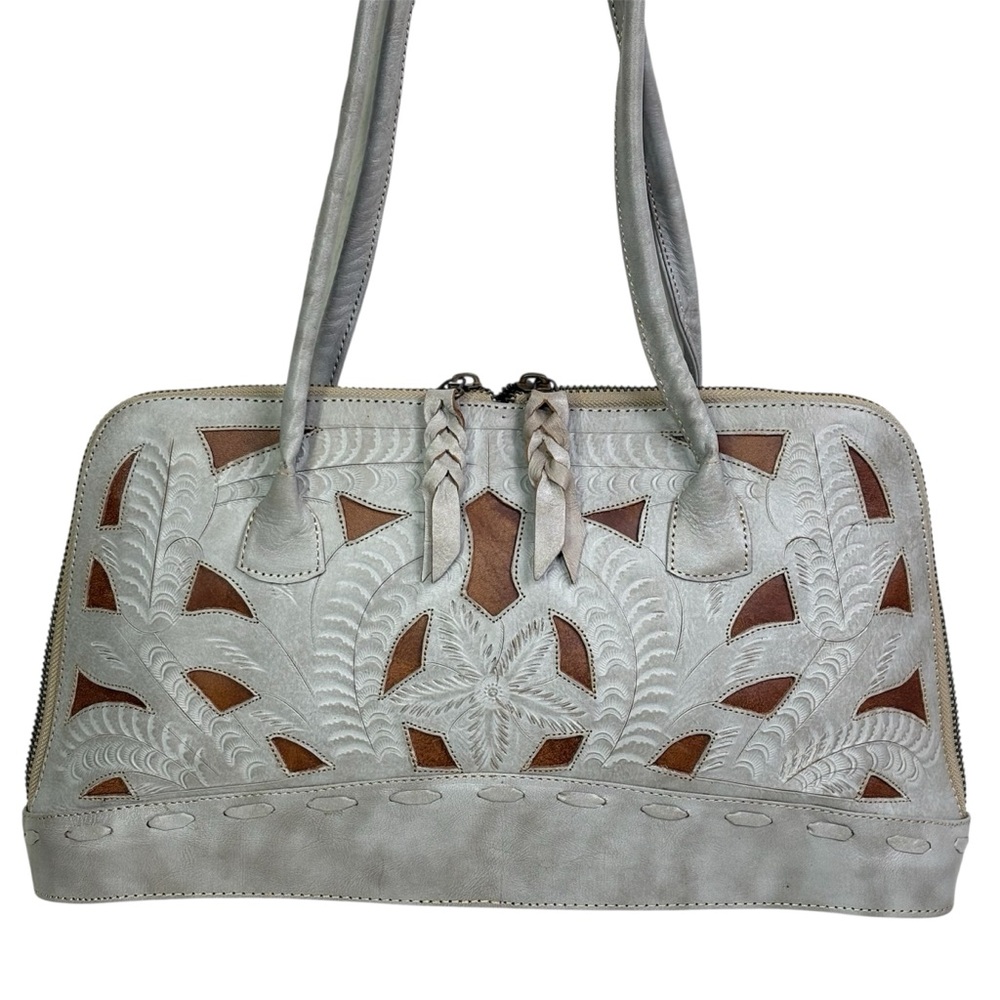 Elegant Gray Leather Shoulder Bag